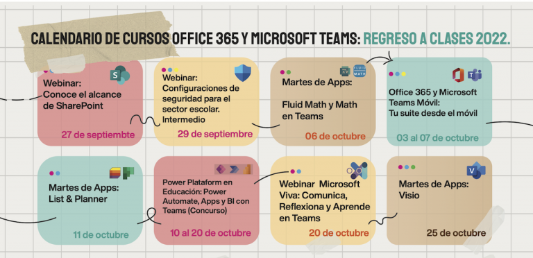 Calendario de Cursos Office 365 y Microsoft Teams: Regreso a clases 2022